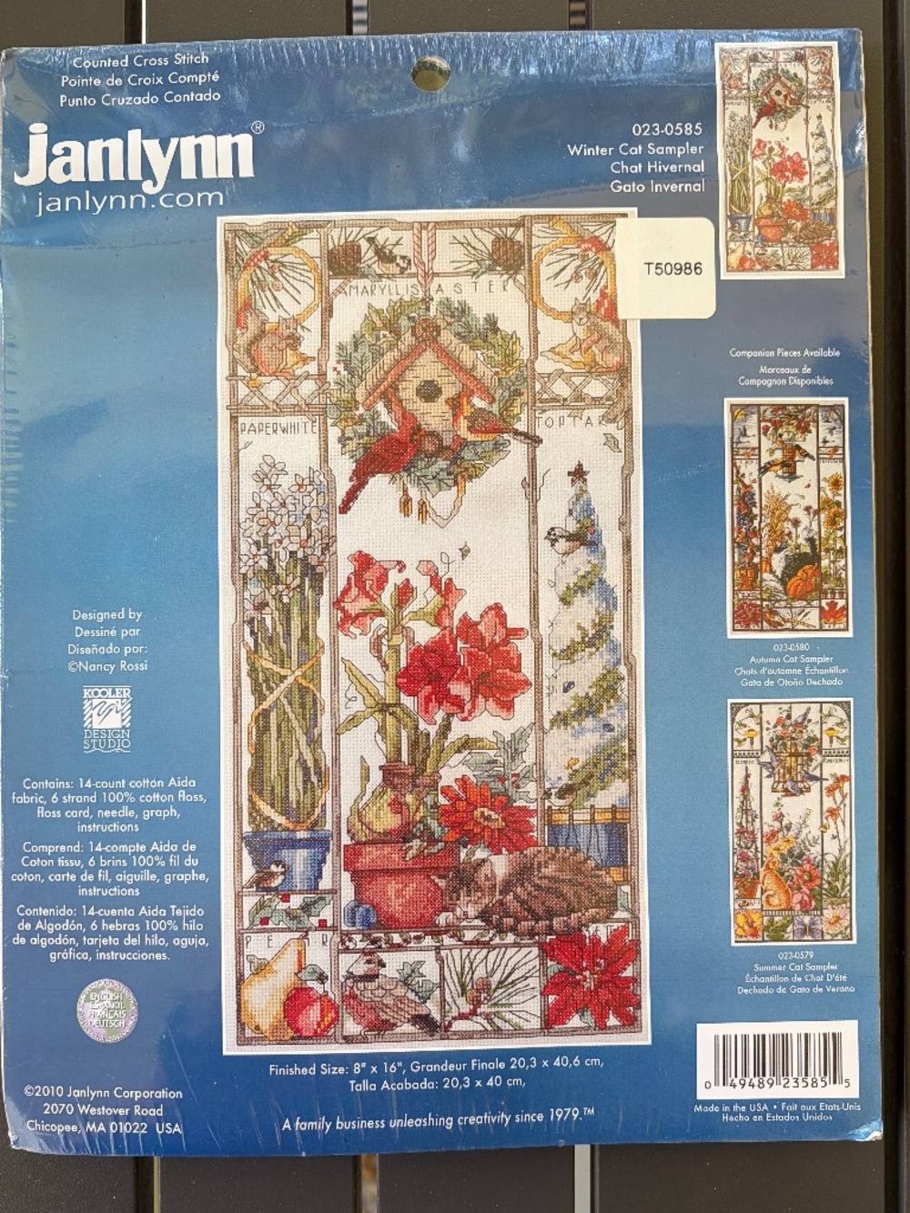 NEW IN SEALED PACKAGE: Janlynn Counted Cross Stitch Kit - Winter Cat Sampler